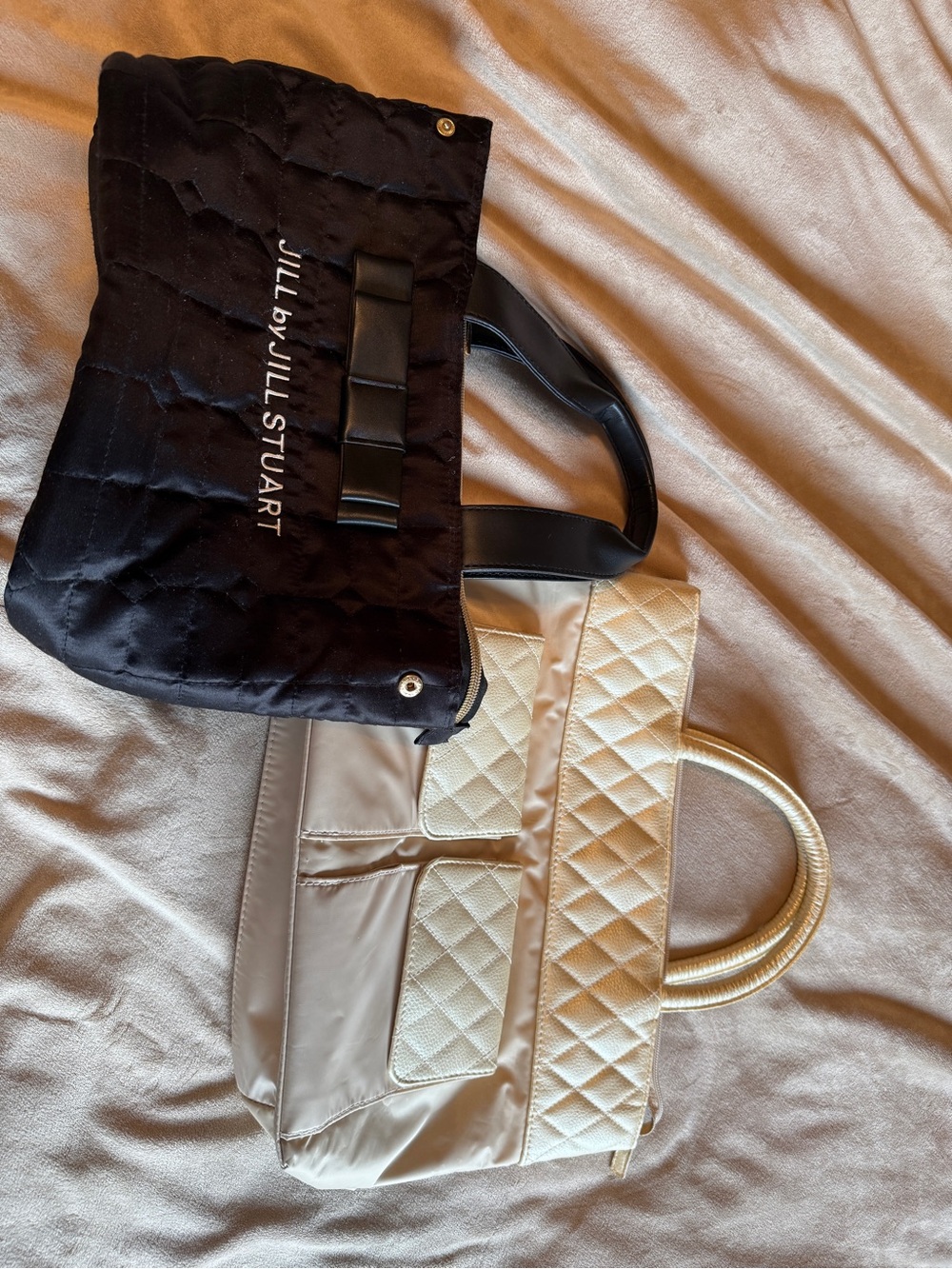 Jill Stuart Black Quilted Tote with Cream Quilted Carry-All